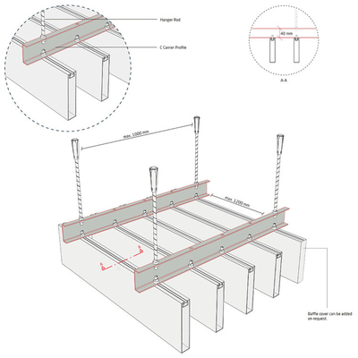 40x40 Perforated Channel Suspended Ceiling Accessories C Carrier For Baffle Ceiling