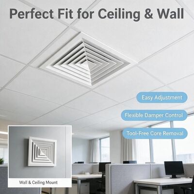 Square Aluminum 1100 Ceiling Air Diffuser Fireproof Bake Surface Finished