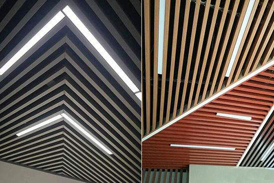 Decorative U Baffle Aluminum Panel Ceiling Wooden Grain Coated Suspended Acoustic Ceiling Baffles