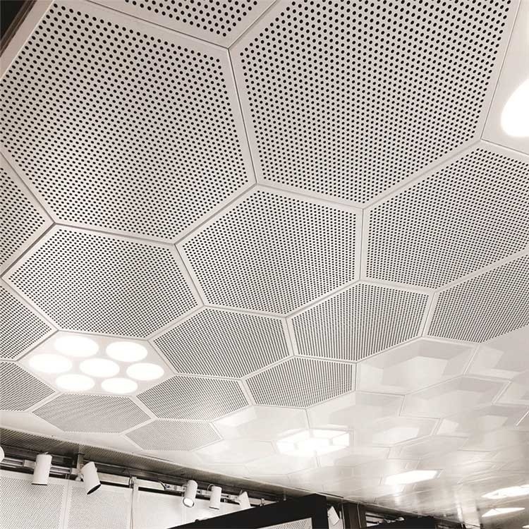 Perforated Hexagon Acoustic Ceiling Tiles Aluminum Pre Painted