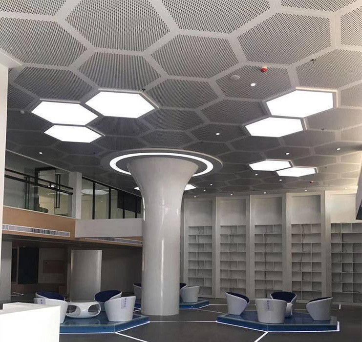 462x462x462x462x462x462 Perforated Aluminum Metal Ceiling Hexagonal Ceiling Tile With White Color